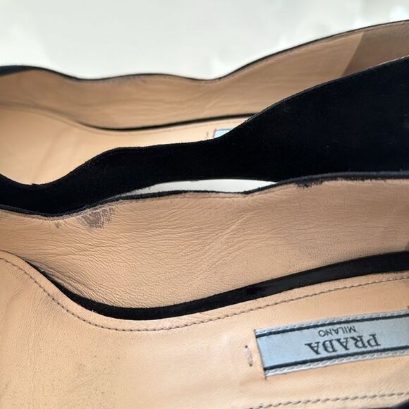 Prada Calzature Donna Black Suede D’Orsay Pointed Toe Heels Pumps Size 37 - Picture 9 of 10
